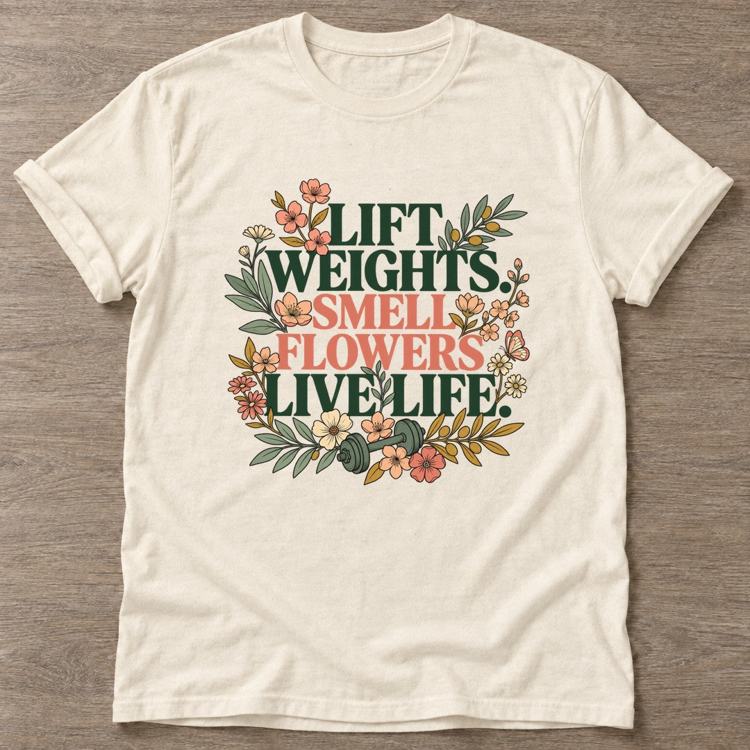 Natural Flower Gains T-shirt — floral strength design, for women who train