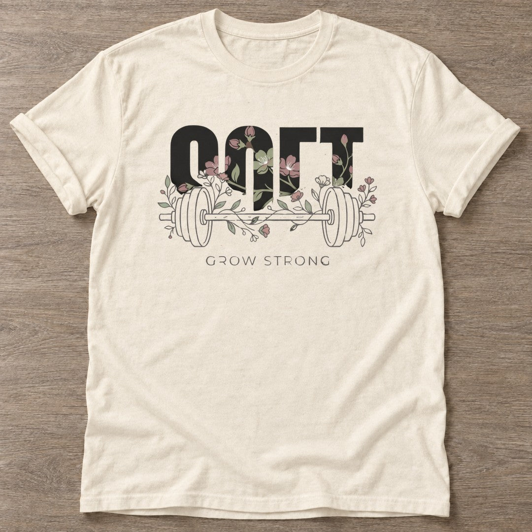 Natural Floral Gains T-shirt — floral strength design, for women who train