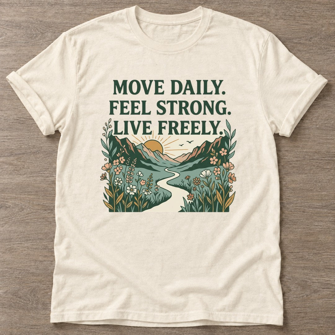 Natural Live Freely T-shirt — motivational slogan design, for women who train