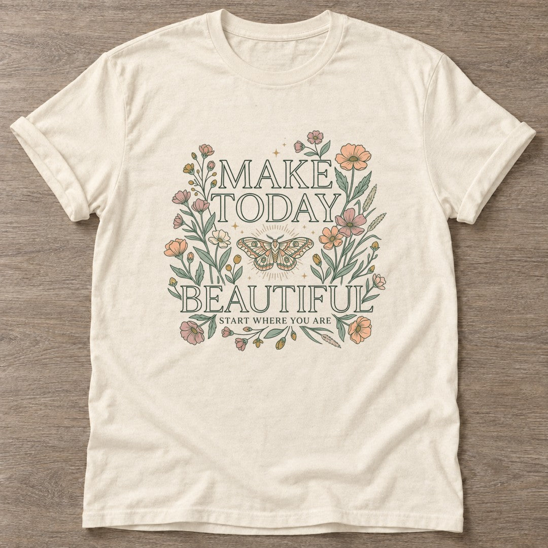 Natural Beautiful Starts Now T-shirt — motivational slogan design, for women who train
