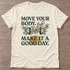 Natural Dumbbell Bloom T-shirt — floral strength design, for women who train