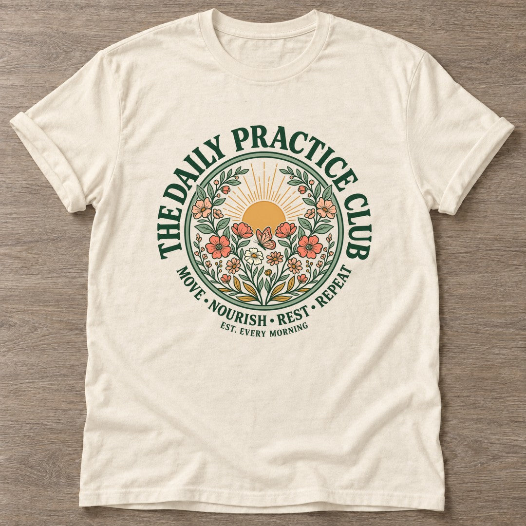 Natural Bloom Repeat T-shirt — floral strength design, for women who train