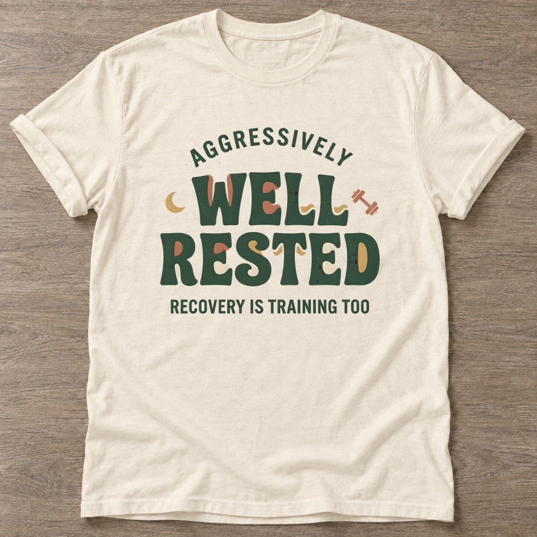 Natural Well Rested Mindset T-shirt — rest and recovery design, for women who train