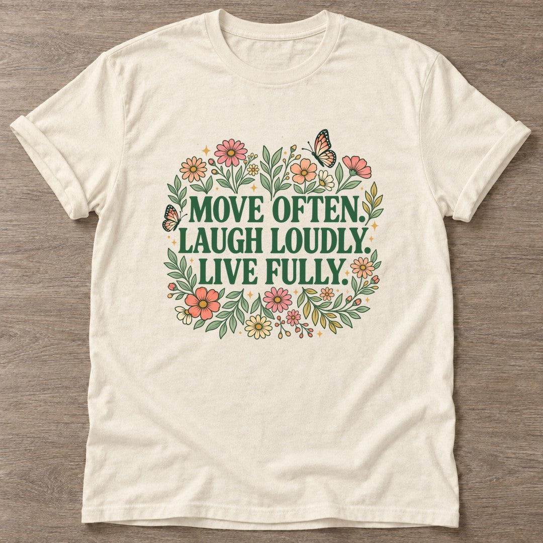 Natural Bloom In Motion T-shirt — floral strength design, for women who train