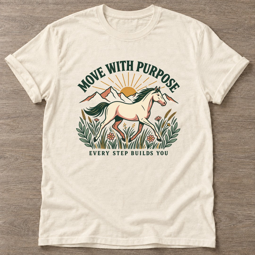 Natural Purpose Rider T-shirt — motivational slogan design, for women who train