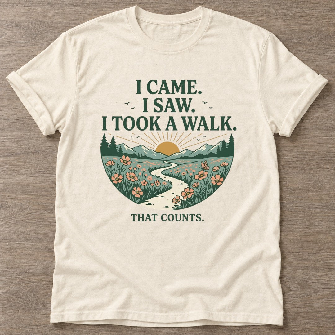 Natural Took A Walk T-shirt — walking club design, for women who walk