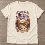 Natural Scenic Spooky Route T-shirt — walking club design, for women who walk