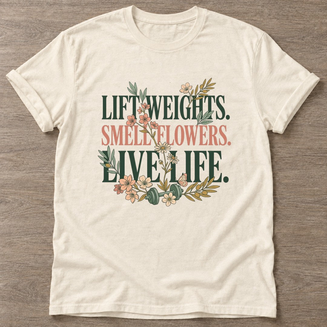 Natural Gym And Bloom T-shirt — floral strength design, for women who train