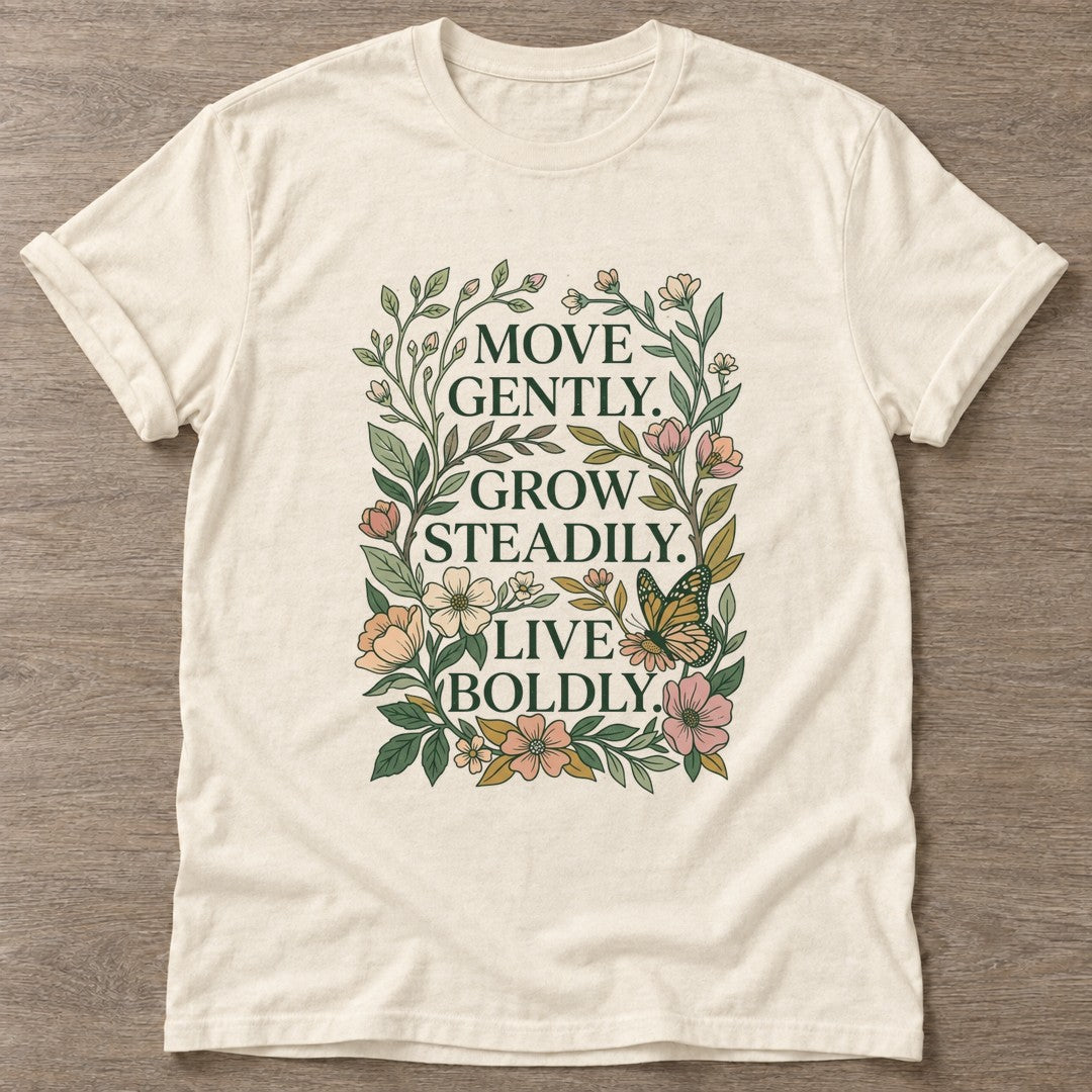 Natural Live Boldly T-shirt — motivational slogan design, for women who train