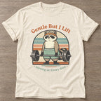 Natural Lifting Raccoon T-shirt — funny gym slogan, for women who train and laugh about it