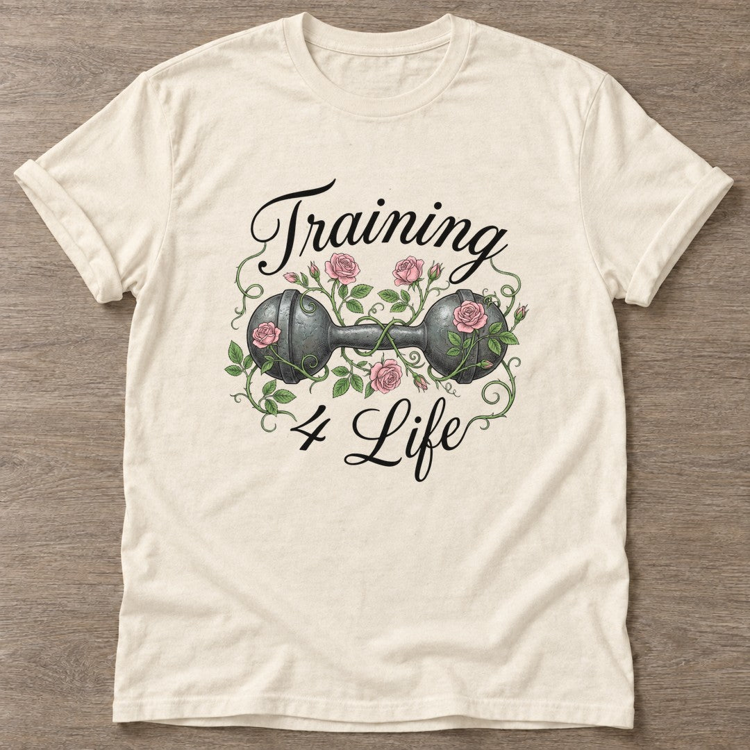 Natural Iron Rose T-shirt — floral strength design, for women who train