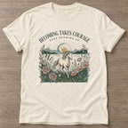 Natural Courage In Motion T-shirt — motivational slogan design, for women who train