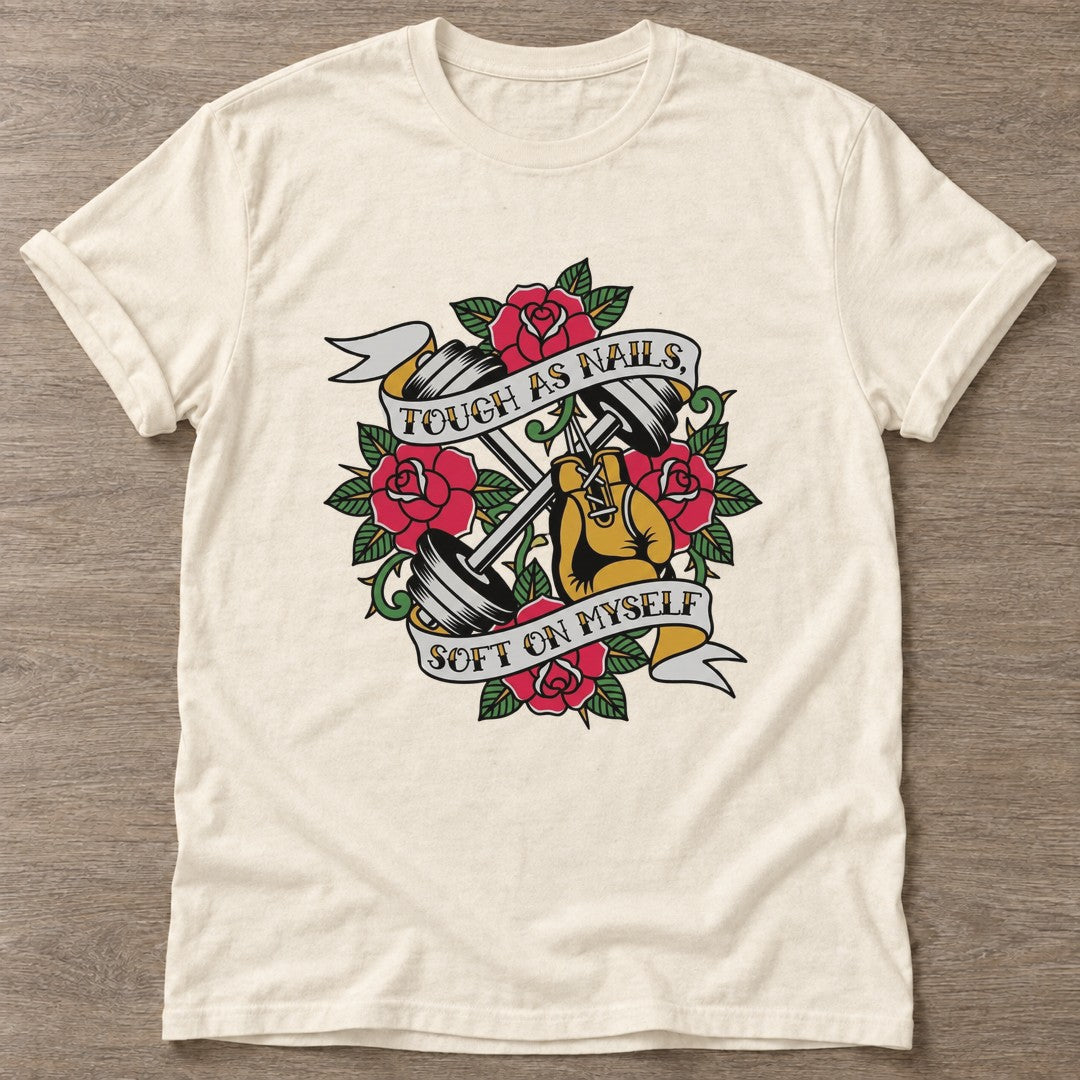 Natural Soft On Myself T-shirt — rest and recovery design, for women who train