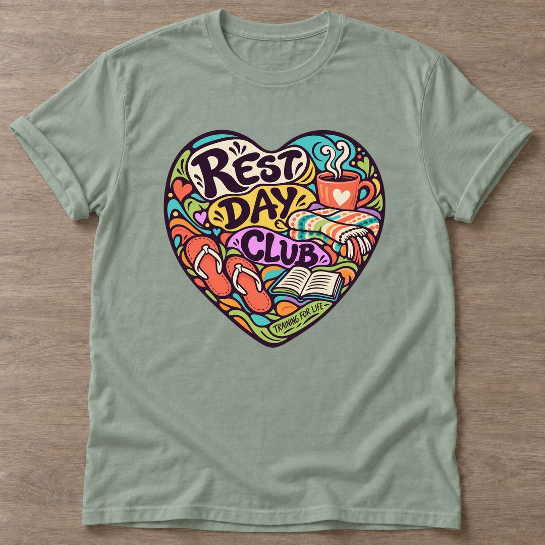 Sage Rest Day Club T-shirt — rest and recovery design, for women who train