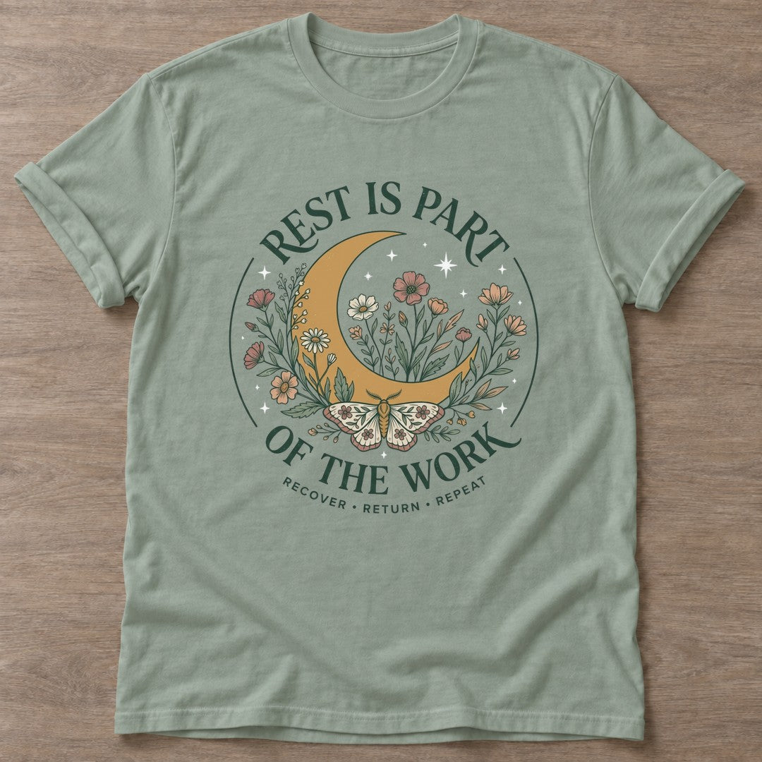 Sage Moonlight Recovery T-shirt — rest and recovery design, for women who train