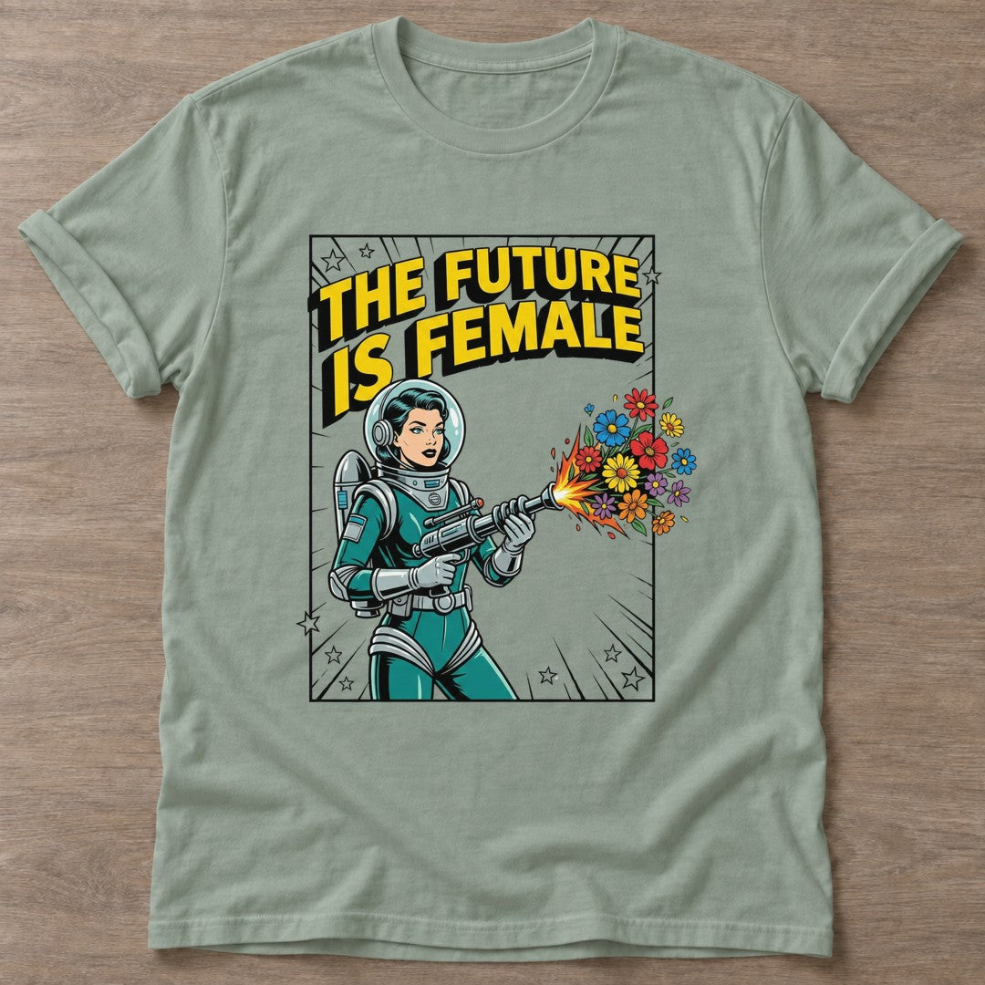 Sage Flower Power Astronaut T-shirt — floral strength design, for women who train