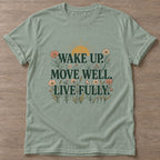 Sage Bloom Awake T-shirt — floral strength design, for women who train
