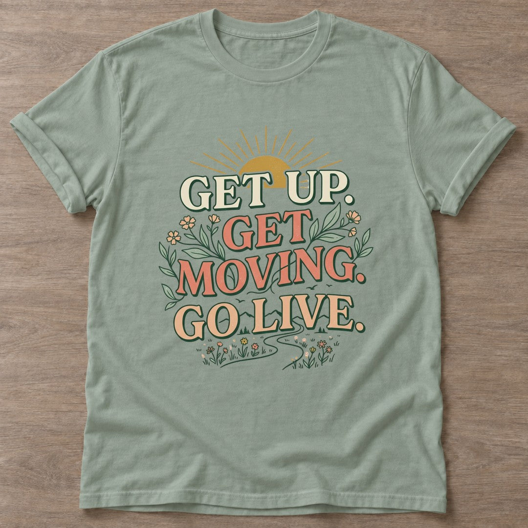 Sage Morning Momentum T-shirt — motivational slogan design, for women who train