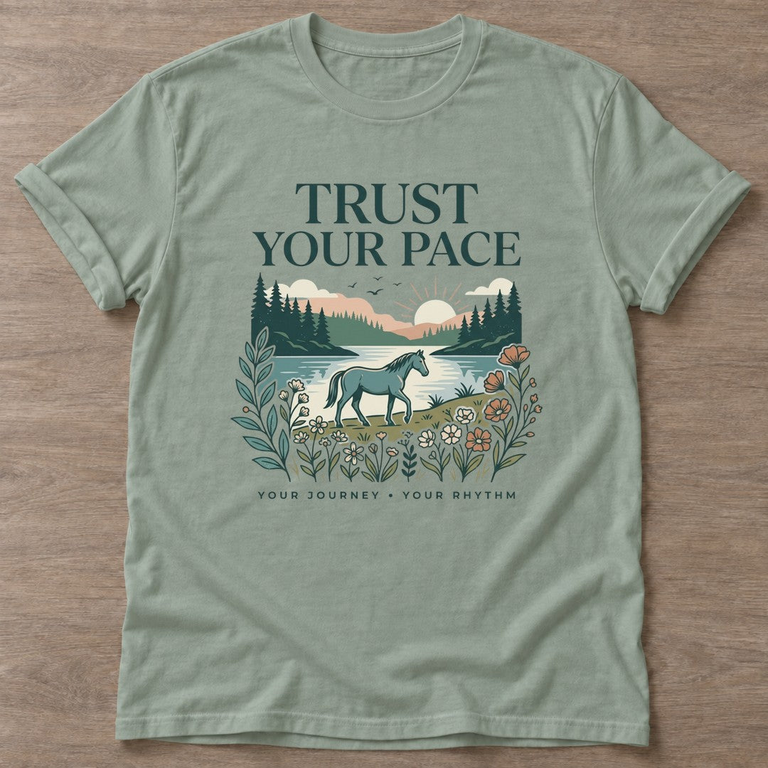 Sage Journey Rhythm T-shirt — motivational slogan design, for women who train