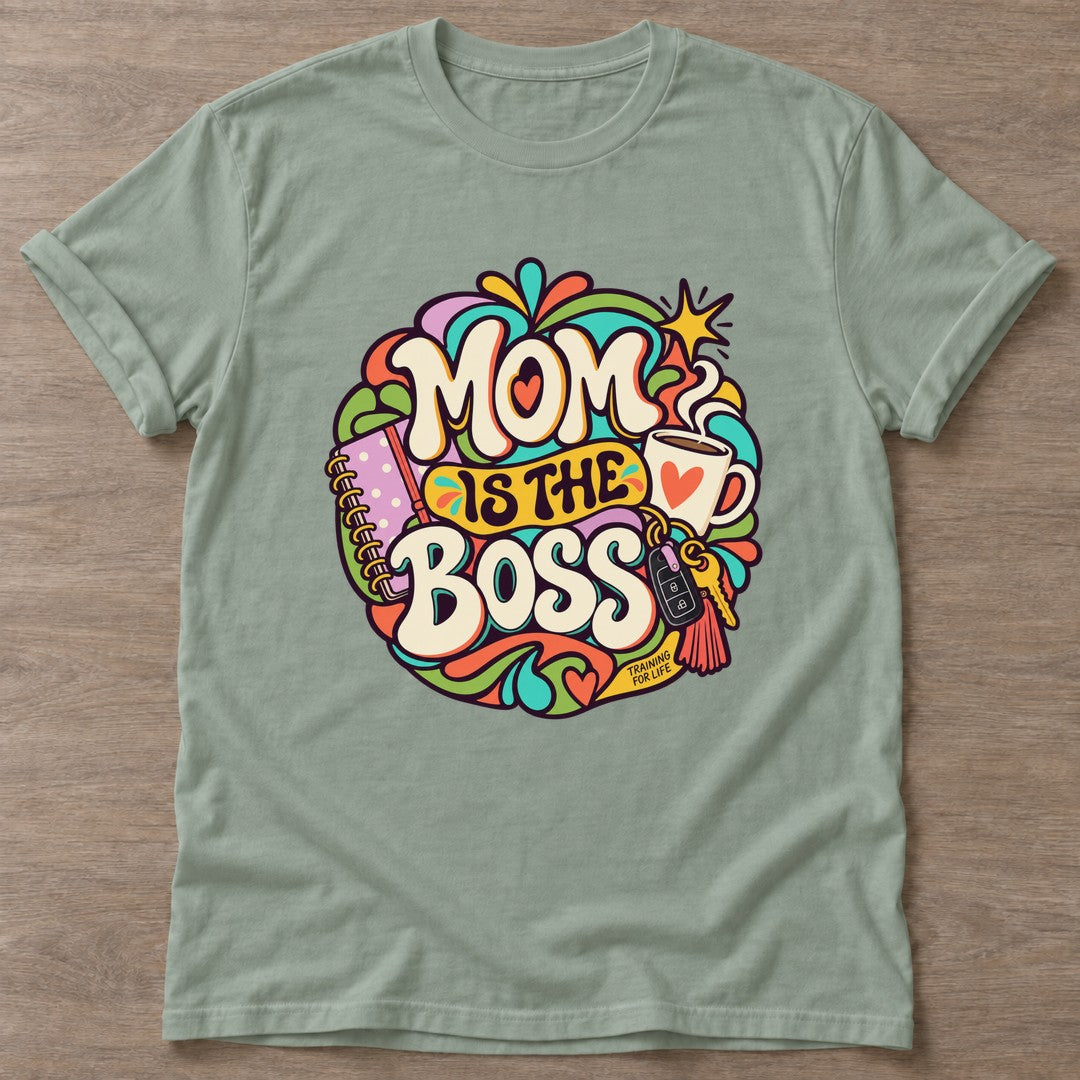 Sage Boss Mom T-shirt — motivational slogan design, for women who train