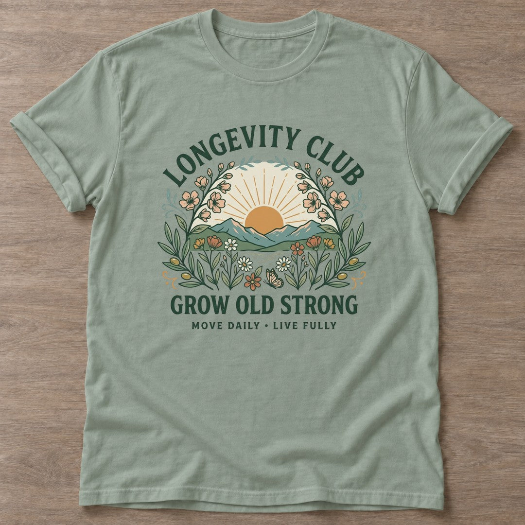 Sage Botanical Aging T-shirt — longevity training design, for women over 40