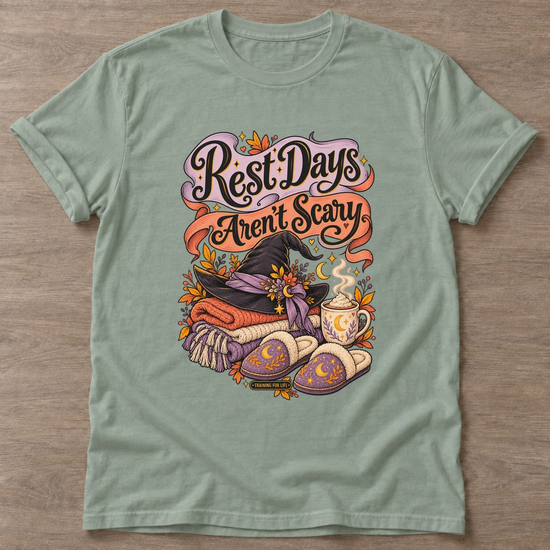 Sage Autumn Comfort Witch T-shirt — rest and recovery design, for women who train
