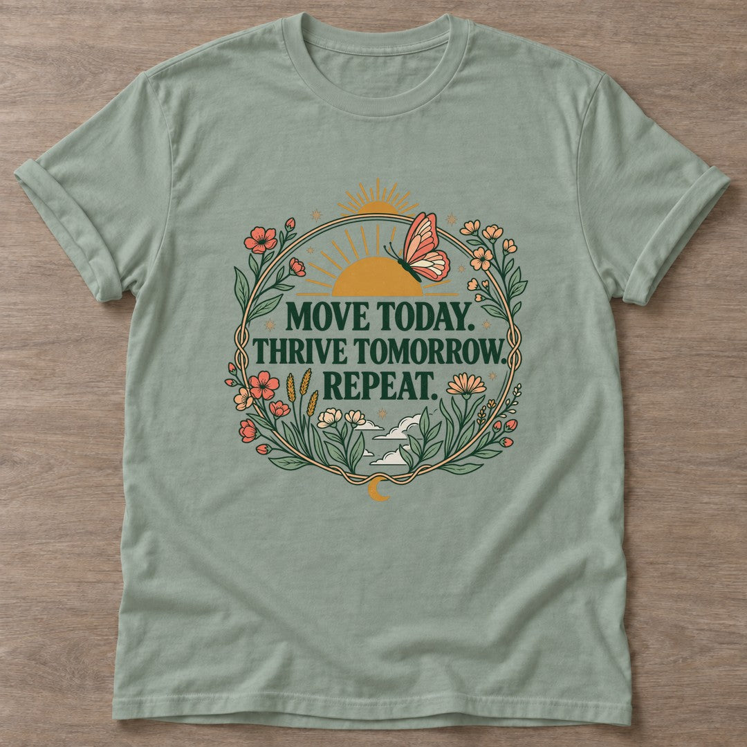 Sage Rise And Flourish T-shirt — growth mindset design, for women building a habit