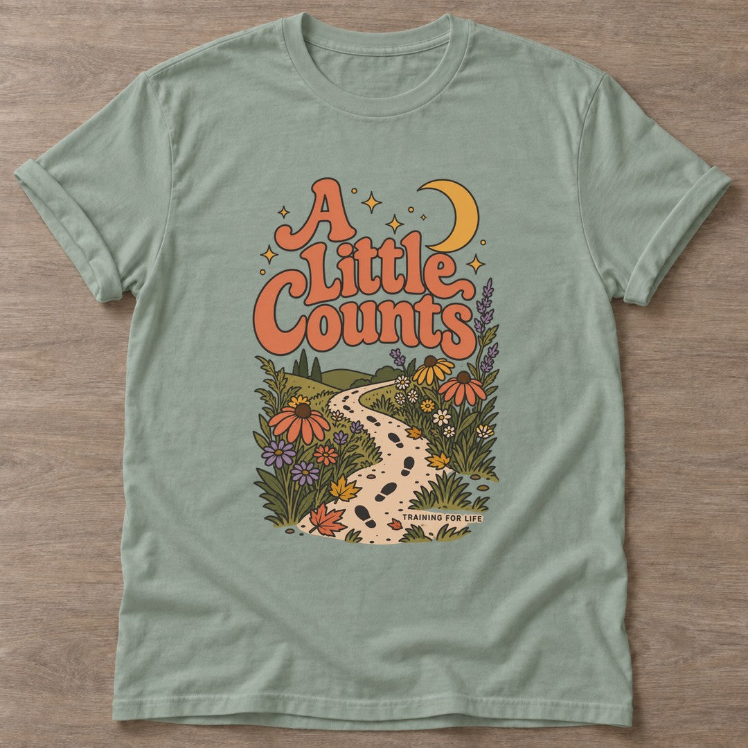 Sage Wildflower Path T-shirt — floral strength design, for women who train