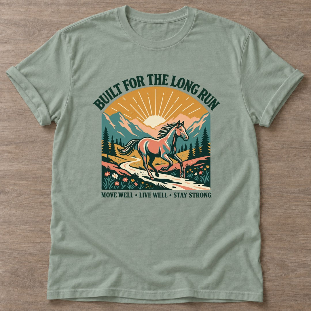 Sage Long Run Horse T-shirt — running design, for women who run