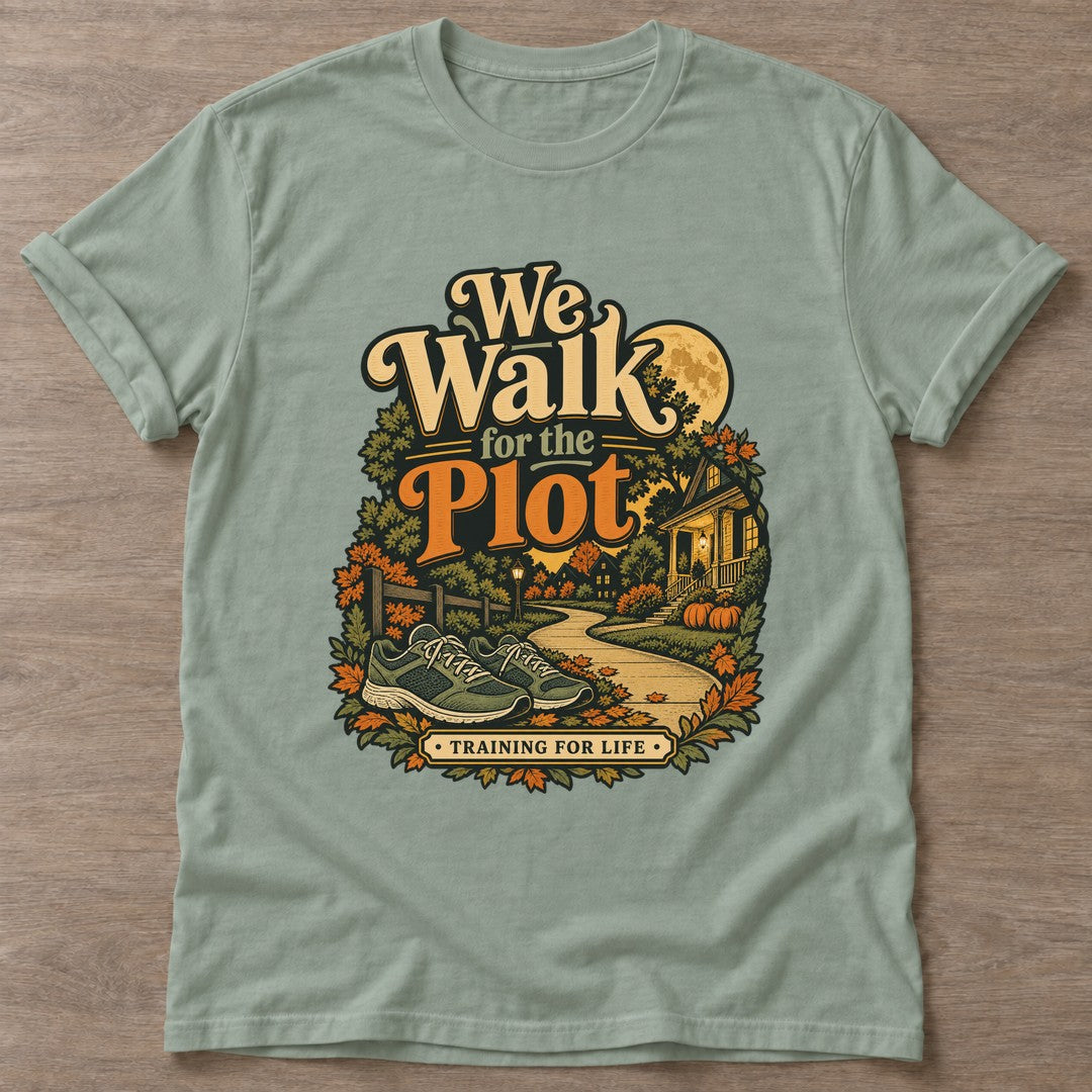Sage Plot Training T-shirt — funny gym slogan, for women who train and laugh about it