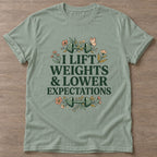 Sage Lift And Lower T-shirt — weightlifting design, for women who lift