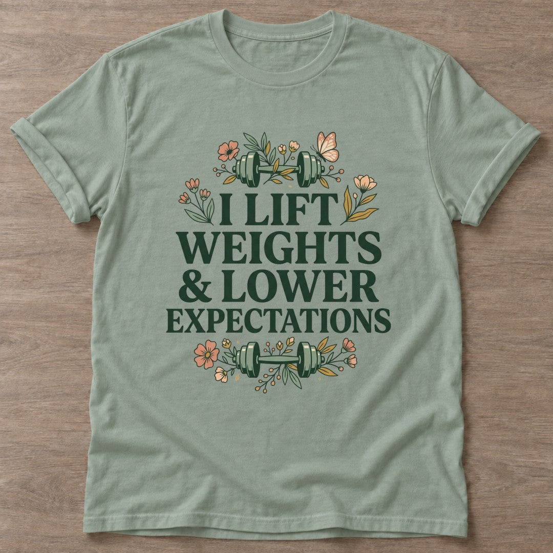 Sage Lift And Lower T-shirt — weightlifting design, for women who lift