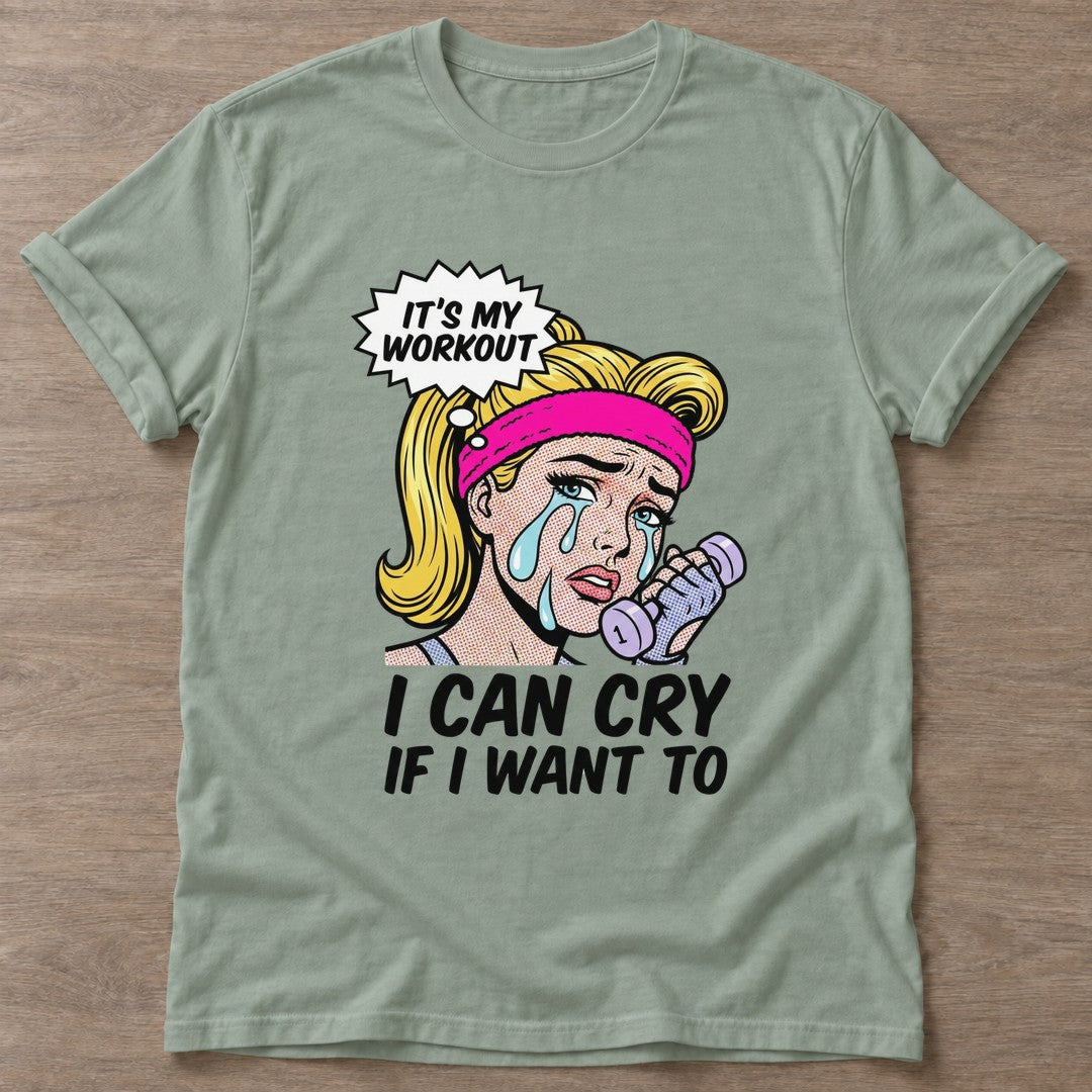 Sage Sweat Tears T-shirt — funny gym slogan, for women who train and laugh about it