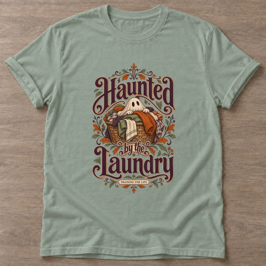 Sage Laundry Ghost T-shirt — funny gym slogan, for women who train and laugh about it