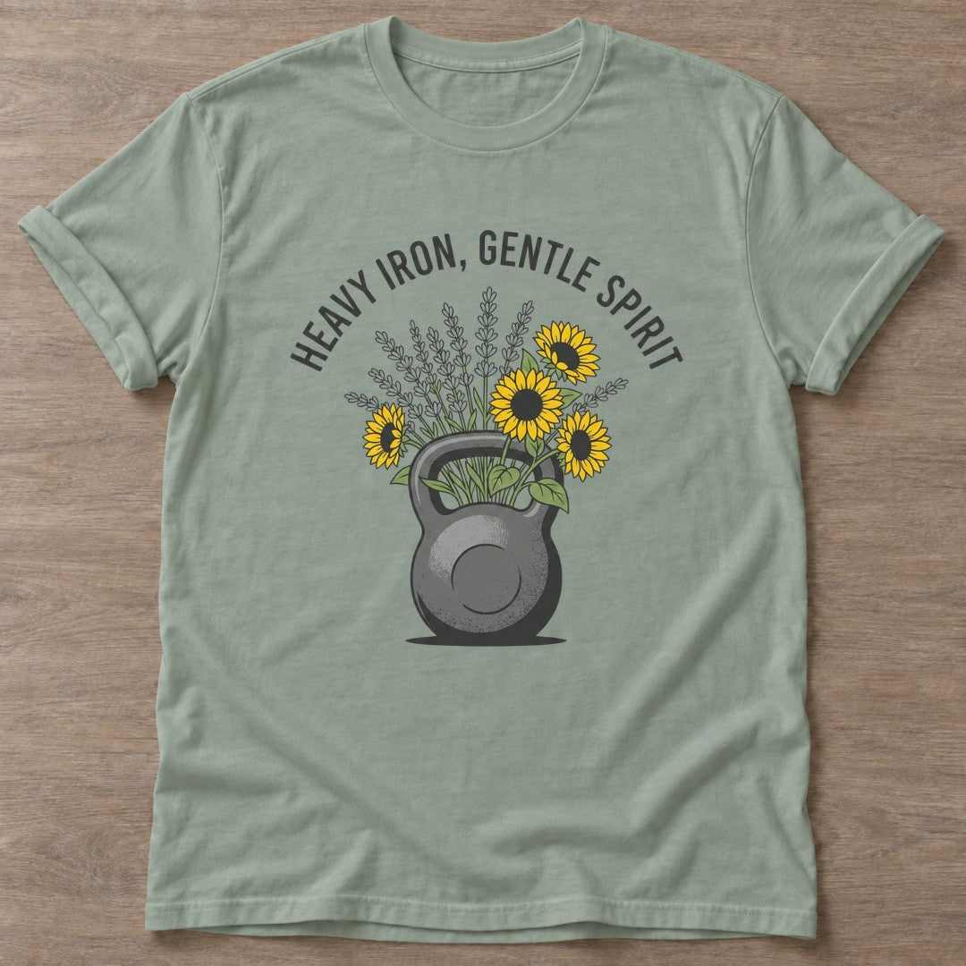 Sage Iron Flowers T-shirt — floral strength design, for women who train
