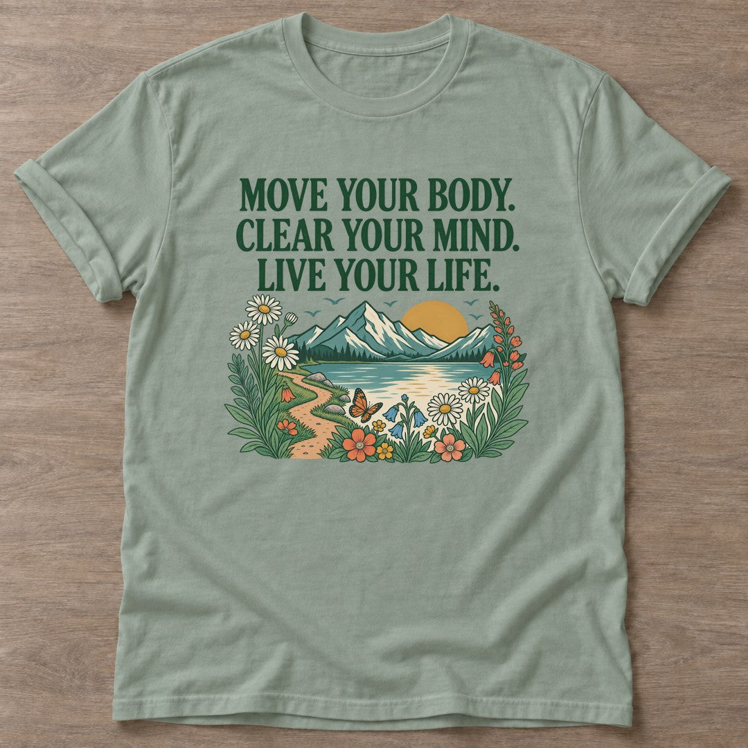 Sage Motion Brings Clarity T-shirt — everyday workout design, for women who move