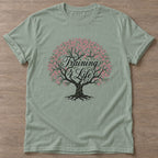 Sage Blossom Strong T-shirt — floral strength design, for women who train