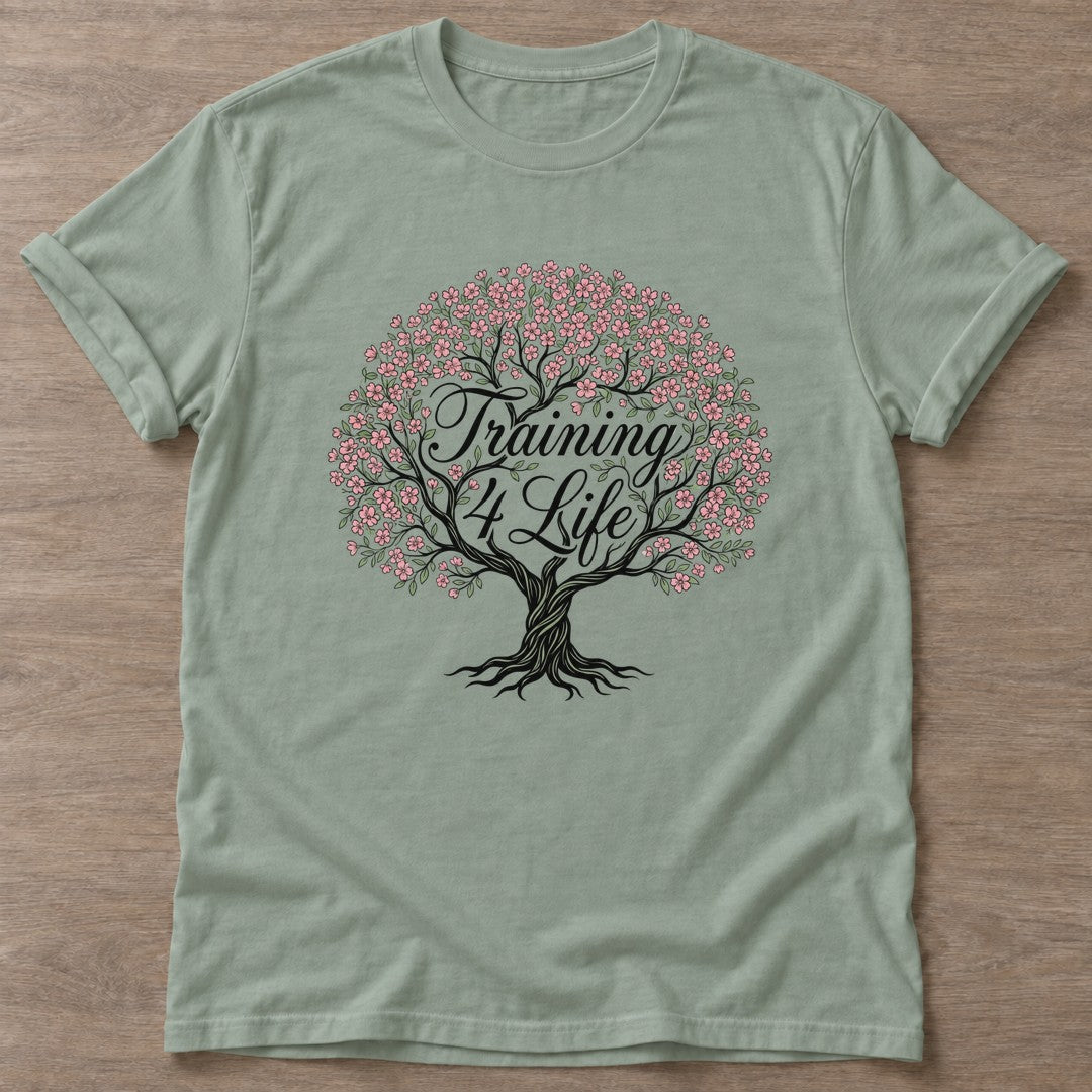 Sage Blossom Strong T-shirt — floral strength design, for women who train
