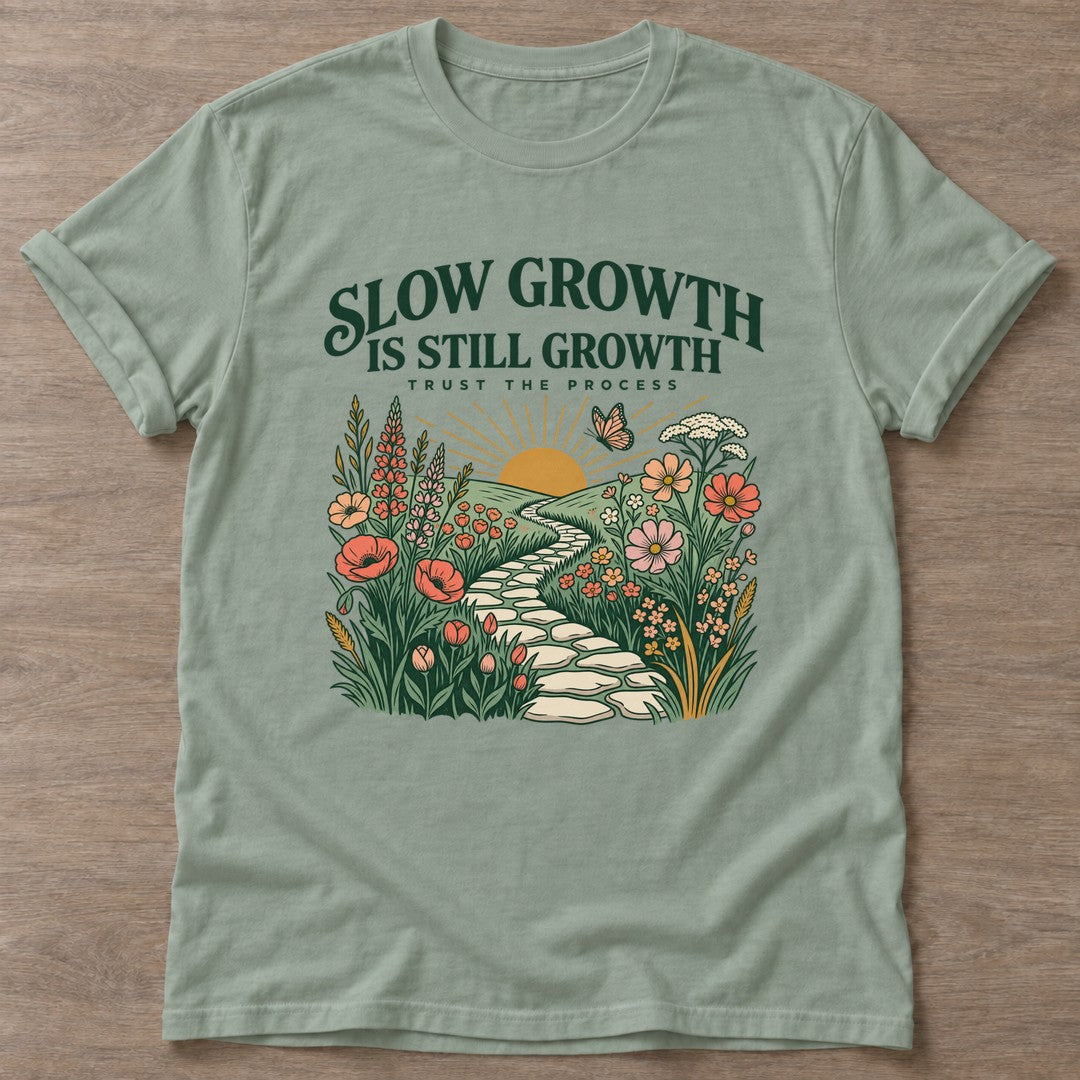 Sage Blooming Path T-shirt — floral strength design, for women who train