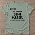 Sage Realistic Standards T-shirt — funny gym slogan, for women who train and laugh about it