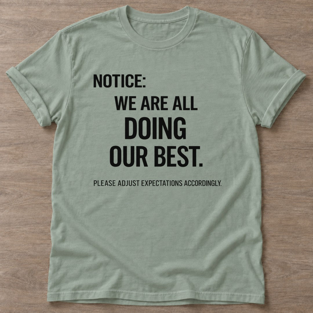 Sage Realistic Standards T-shirt — funny gym slogan, for women who train and laugh about it