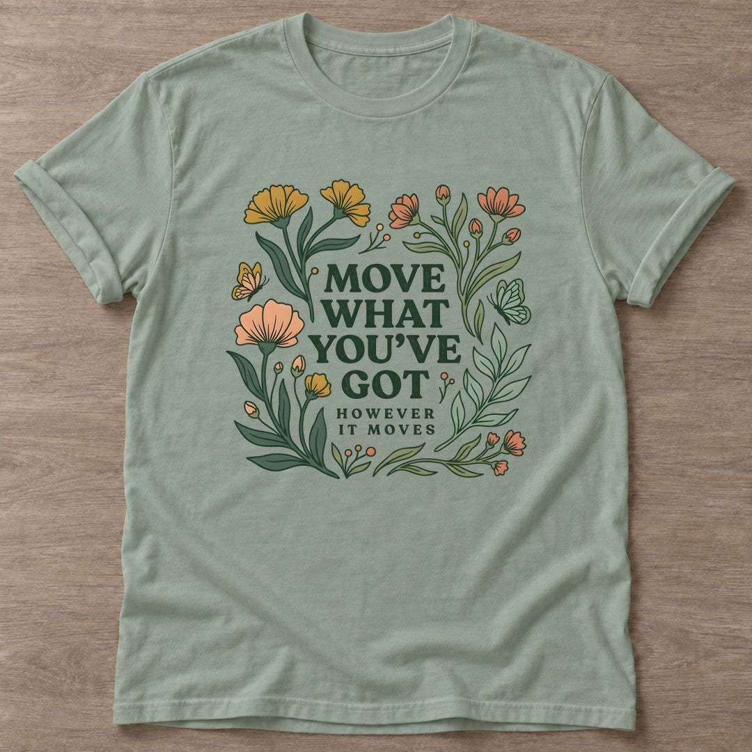 Sage Growth Motion T-shirt — growth mindset design, for women building a habit