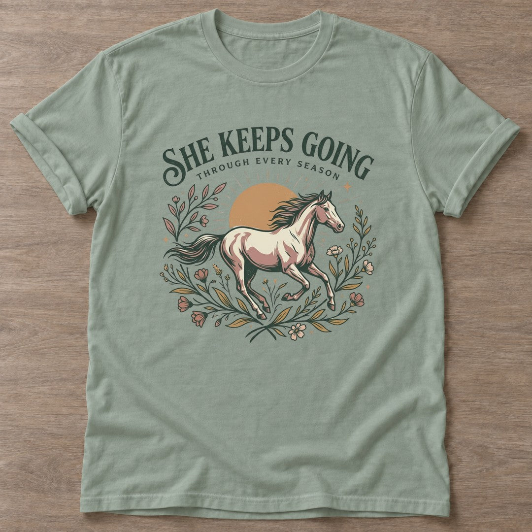 Sage Through Every Season T-shirt — longevity training design, for women over 40