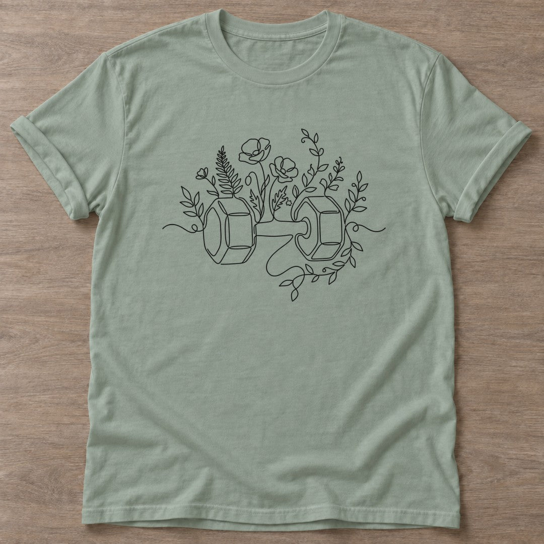 Sage Strength Blooms T-shirt — floral strength design, for women who train
