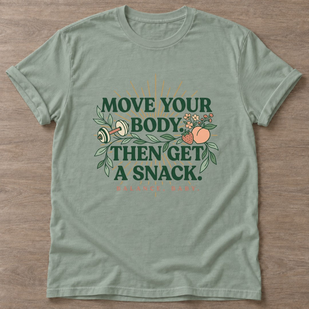 Sage Snack Reward T-shirt — funny gym slogan, for women who train and laugh about it