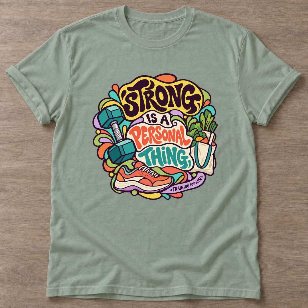 Sage Strong Personal Thing T-shirt — body positive design, for every body in the gym