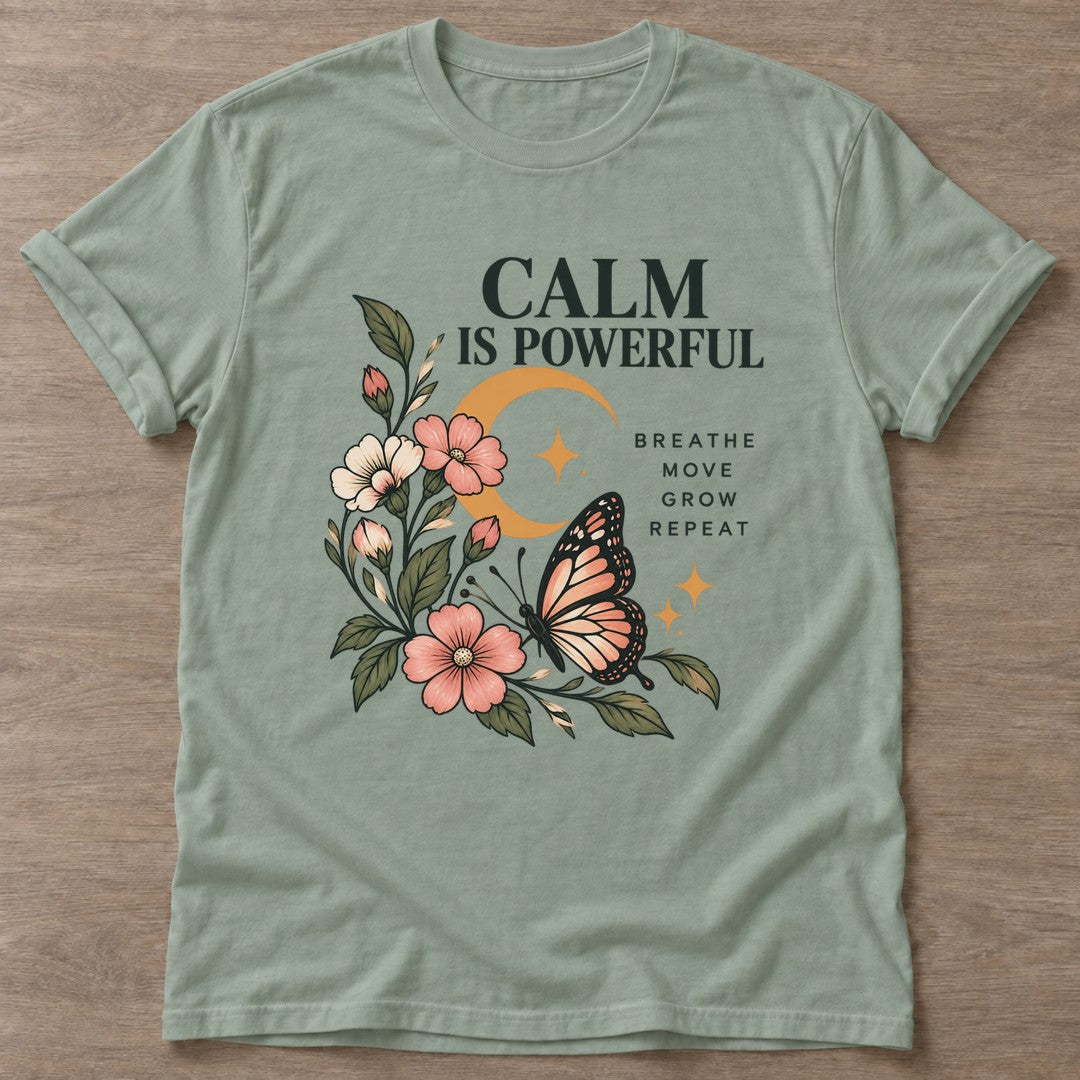 Sage Mindful Bloom T-shirt — floral strength design, for women who train