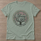 Sage Blooming Purpose T-shirt — floral strength design, for women who train