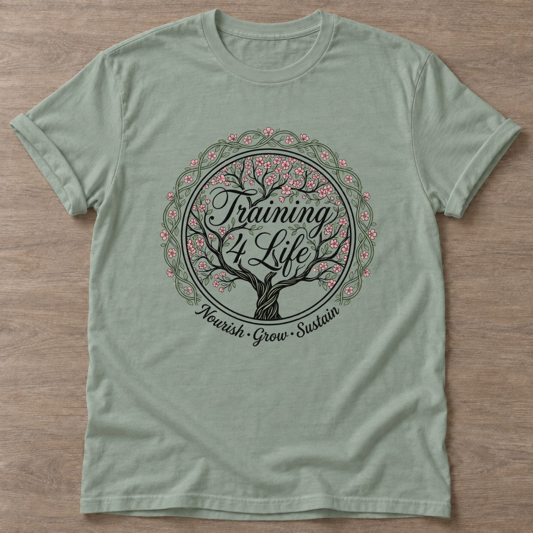 Sage Blooming Purpose T-shirt — floral strength design, for women who train