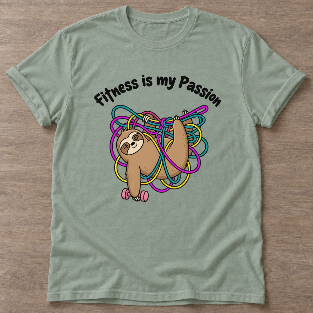 Sage Sloth T-shirt — funny gym slogan, for women who train and laugh about it